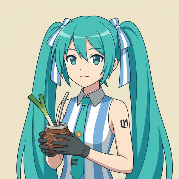Hatsune Miku redrawn in the Argentina World Cup kit